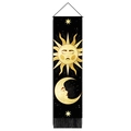 Detail of bohemian black sun and moon tapestry with gold stars and hanging fringe - 32.5x130cm / Black Gold Astral Sun (Style-5)