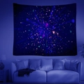 Close-up of starry night sky tapestry with bioluminescent neon plant patterns on wall - Style 11 / Customized (Contact Customer Service)