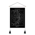 Vintage celestial constellations wall tapestry with black background and wooden hanging rod - 35x50cm / Black Constellation Sky Chart (Style 15)