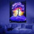 Close-up of a glowing cosmic tree tapestry with starry patterns in a modern living room - Style 14 / Customized (Contact Customer Service)