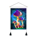 Dreamy fantasy mushroom wall tapestry with wooden hanger and black tassels for decor - Colorful Forest Mushrooms (Style-1) / 35x50cm