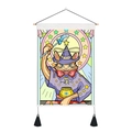 Cartoon cat wizard wall tapestry with wooden frame and black tassels for home decor - 35x50cm / Wizard Cat (Style-1)