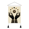 Tarot style wall tapestry with sun eye and moon phases on wooden hanging rod - 35x50cm / Raised Sun Eye Style (Style-1)