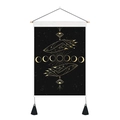 Dettaglio di arazzo nero con fasi lunari dorate e motivi mistici a forma di mano - Fondo Nero Fasi Lunari Oro Occhio Onniveggente Mani (Stile-6)