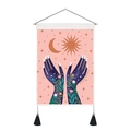 Dettaglio dell'arazzo da parete con trama in misto cotone-lino e nappe nere decorative - Stile Floreale a Sollevamento Cielo Stellato Blu Scuro (Stile-7)