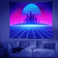 Tapiz de pared synthwave con ciudad de neón y diseño cyberpunk para dormitorio - 95x73cm / Estilo 1