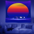 Tapiz de pared de coche retro synthwave con luz de neón púrpura para habitación - 95x73cm / Estilo 4