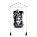 Detail of Japanese style wall scroll featuring Buddha and lotus on linen fabric - B&W Zen Buddha (Style 1) / 35x50cm