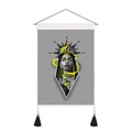 Japanese style linen wall scroll featuring a mysterious female art print with yellow accents - Mysterious Female Art Illustration (Style 3) / 35x50cm