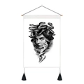 Detail of Medusa black and white wall art with cotton linen texture and black tassels - Medusa Mythological Portrait (Style 5) / 35x50cm
