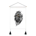 Close-up of Japanese tattoo art scroll with wood hanger and black tassel detail - Masked Woman Tattoo Art (Style 7) / 35x50cm