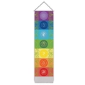 Vertikaler Wandteppich mit sieben Chakren, Regenbogenfarben, Symbolen und grauen Quasten - Siebenfarben-Mandala Sanskrit Stil (Stil-7) / 32.5*130cm