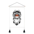 Detail of bohemian art tapestry featuring orange facial accents and black tassels - Bohemian Character Illustration (Style 10) / 35x50cm