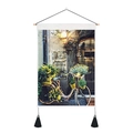 Dettaglio di arte murale con bici vintage con pali in legno ed eleganti nappe nere decor - 35x50cm / Bicicletta Scena di Strada Vintage (Stile 1)