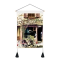 Dettaglio di arazzo nordico con bici retrò, scena di strada e nappine a frange nere - 35x50cm / Bicicletta Rossa di Fiorista Europeo (Stile 3)
