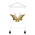 Detail of artistic gold butterfly tapestry with wooden hanging rod and black tassels - 35x50cm / Golden Flame Butterfly (Style 2)
