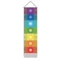 Vertikaler Chakra-Wandteppich mit farbigen Symbolen und eleganten grauen Quasten - Regenbogenband Chakra-Symbol Stil (Stil-9) / 32.5*130cm