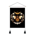 Detail of vintage wall tapestry with bee, lunar moon, and daisies on black background - 35x50cm / Vintage Bee Crescent (Style 3)