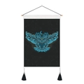Detail of artistic owl tapestry with moon and stars, blue pattern on black background - 35x50cm / Starry Owl (Style 4)