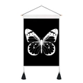 Detail of butterfly wall hanging with wooden rod and black tassels on high-quality canvas - 35x50cm / White Butterfly Black Background (Style 6)