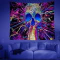 Dettaglio dell'arazzo psichedelico con teschio e funghi dai colori vivaci per il soggiorno - 95x73cm / Stile 1
