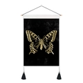 Detail of modern black fabric wall art with a golden butterfly design and black tassels - 35x50cm / Gold Hollow Butterfly (Style 8)