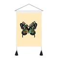 Detail of butterfly tapestry with OUR STORY text, wooden rod, and decorative tassels - 35x50cm / Colorful Art Butterfly (Style 9)