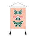 American style butterfly wall hanging with wooden rod and black tassels decoration - 35x50cm / Triple Pink Orange Butterflies (Style 10)