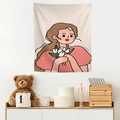 Detailed fabric texture of a wall tapestry featuring a girl with white tulips - Girl with Tulips (Style 7)