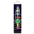 Vertical wall tapestry with meditation chakra symbols and black tassels on star background - 32.5x130cm / Starry Sky Meditation (Style-1)