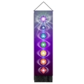 Vertical seven chakra tapestry with glowing symbols, purple background and black tassels - 32.5x130cm / Purple Gradient Chakra (Style-4)