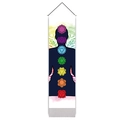 Detailed close-up of a chakra meditation wall hanging with seven colorful symbols on canvas - 32.5x130cm / White Chakra Silhouette (Style-5)