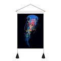 3D digital jellyfish print wall art tapestry with wooden pole and black tassel fringe - 35x50cm / Neon Colorful Jellyfish