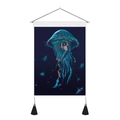 Detail of 3D jellyfish and siren tapestry featuring wooden hanging pole and black tassels - Deep Sea Mermaid Jellyfish (Style 5)