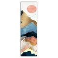 Art mural vertical abstrait lever du soleil avec texture dorée et oiseaux sur monts bleus - 40x150cm / Montagnes de Feuilles d'Or Bleues (Style 1)