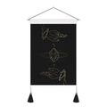Arazzo da parete con mani dorate mistiche, eclissi lunare e nappe nere decorative - Stile Stella in Cristallo Sfaccettato Nero Bianco Oro (Stile-8)