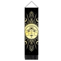 Bohemian black and gold sun face tapestry with tassels and wooden hanging pole - 32.5x130cm / Black Gold Sun Face Rays (Style-7)