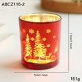 Bougeoir de Noël en verre rouge et or avec motifs renne et sapin, hauteur de 7,9 cm - Style Sapin de Noël Rouge