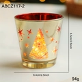 Photophore de Noël en verre doré et rouge avec motifs gravés d'arbres et d'étoiles - Petit Sapin en Or