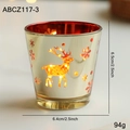 Photophore en verre nordique avec motifs de renne et flocons en or miroir et rouge - Petit Renne en Or
