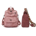 Vintage purple PU leather backpack and matching chest bag set with bohemian strap - Pink