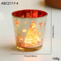 Bougeoir de Noël en verre rouge et or avec des motifs d'arbres scintillants - Grand Sapin en Or
