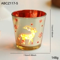 Photophore en verre rouge et or avec silhouettes de rennes et flocons, hauteur 7,5 cm - Grand Renne en Or