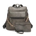 Deep grey vintage backpack set with large capacity and decorative jacquard webbing strap - Gray