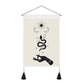 Arazzo bohémien con palmo e fasi lunari, design di serpente e nappe nere decorative - Stile Serpente e Mano di Fatima Stellata (Stile-10)