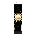Vertical boho wall tapestry with golden sun design, wooden bar and black bottom tassels - 32.5x130cm / Black Gold Sun Starry Sky (Style-8)