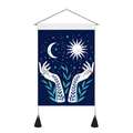 Arazzo da parete bohémien con motivo sole luna blu e asta di supporto in legno - Stile di Supporto Sole Luna Botanico (Stile-12)