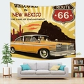 Dettaglio dell'arazzo Route 66 con auto d'epoca e cactus in un interno di design - 95x73cm / New Mexico Route 66 (Stile 4)