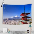 Japanese tapestry featuring Mount Fuji and cherry blossoms in a modern living room - 95x73cm / Mt Fuji and Pagoda (Style 1)