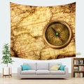 Detail of vintage world map tapestry featuring compass and retro nautical chart design - 95x73cm (Brushed) / Style 1